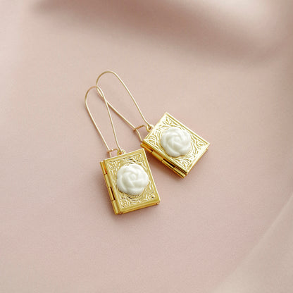 Porcelain Camellia Book Locket Earrings