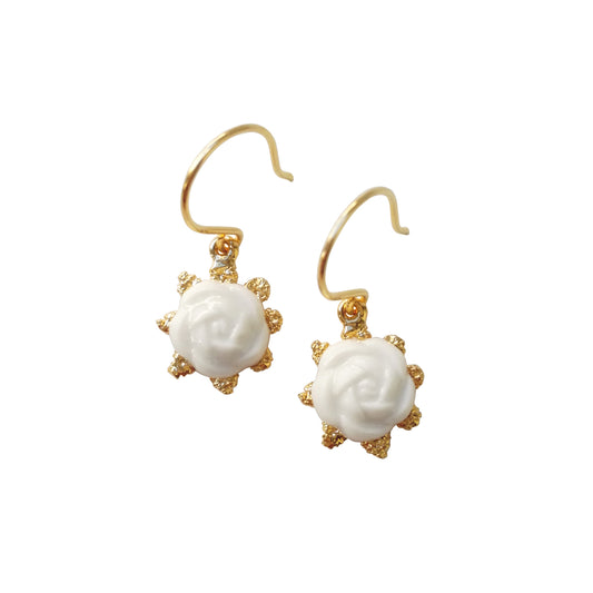 Mini Porcelain Camellia Flower Charm Earrings