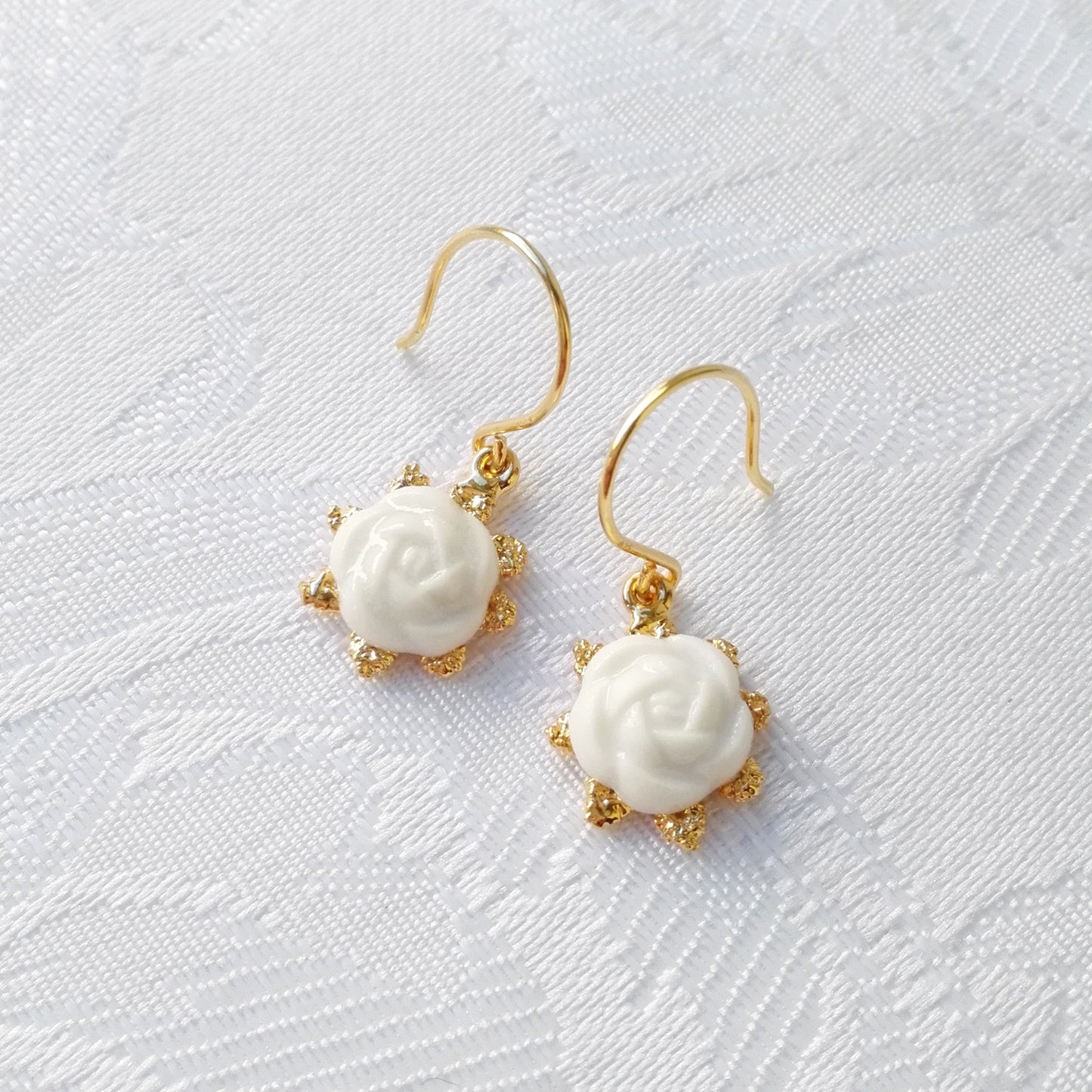 Mini Porcelain Camellia Flower Charm Earrings
