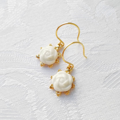 Mini Porcelain Camellia Flower Charm Earrings