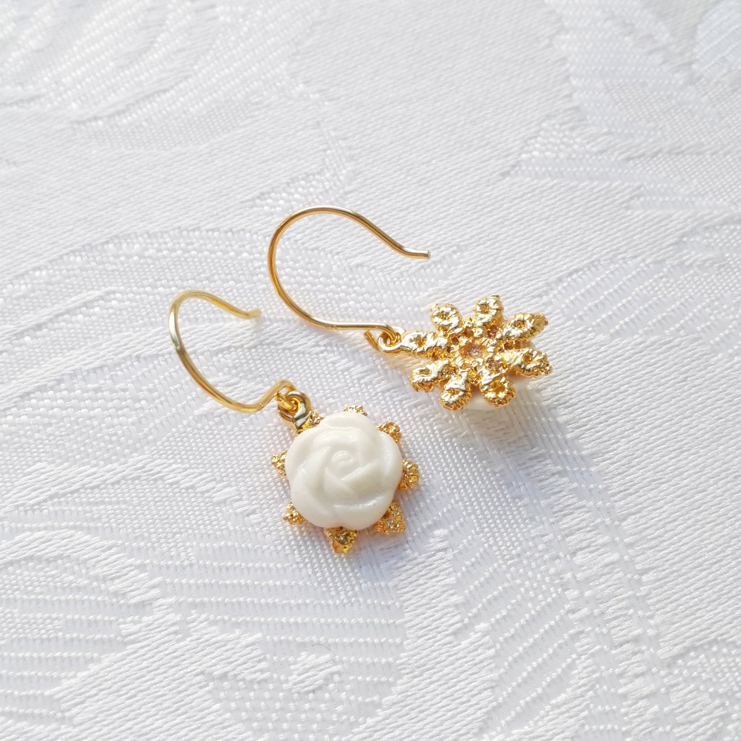 Mini Porcelain Camellia Flower Charm Earrings