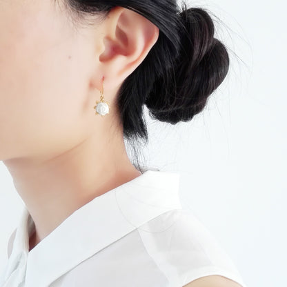 Mini Porcelain Camellia Flower Charm Earrings