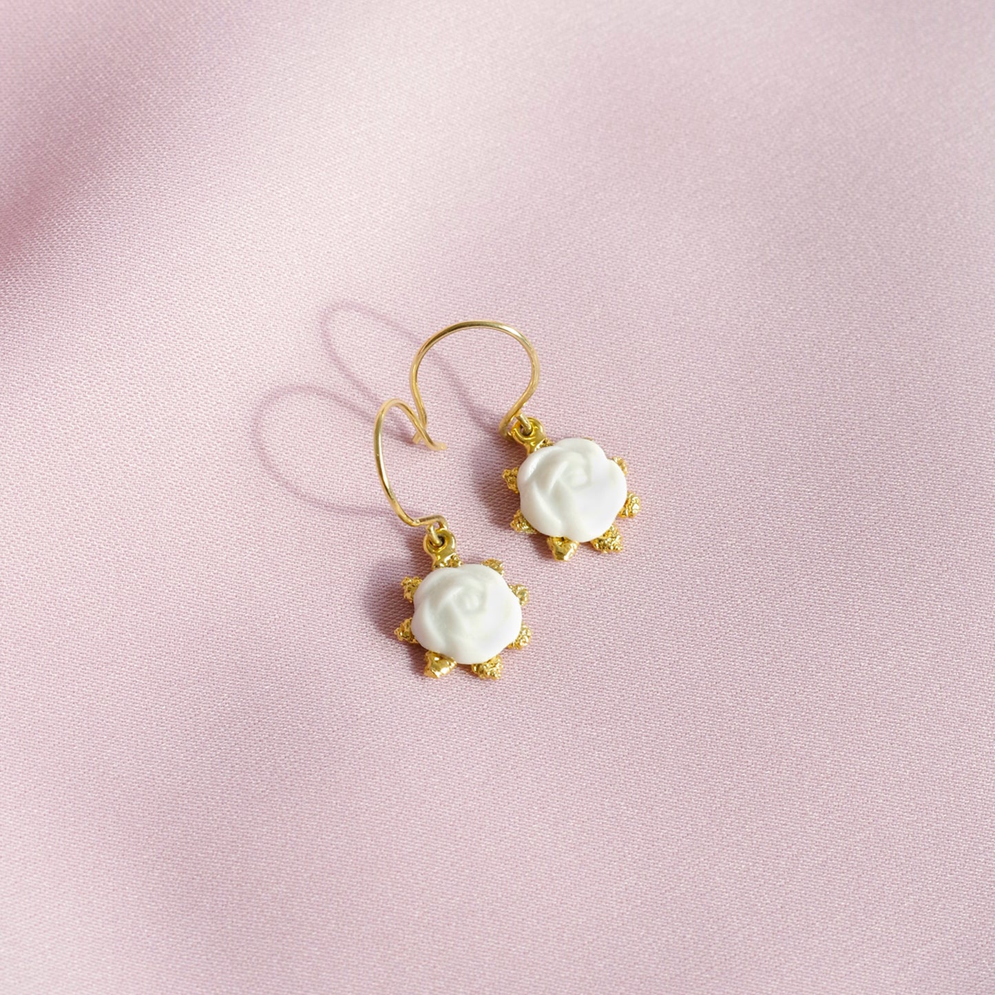 Mini Porcelain Camellia Flower Charm Earrings