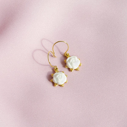 Mini Porcelain Camellia Flower Charm Earrings