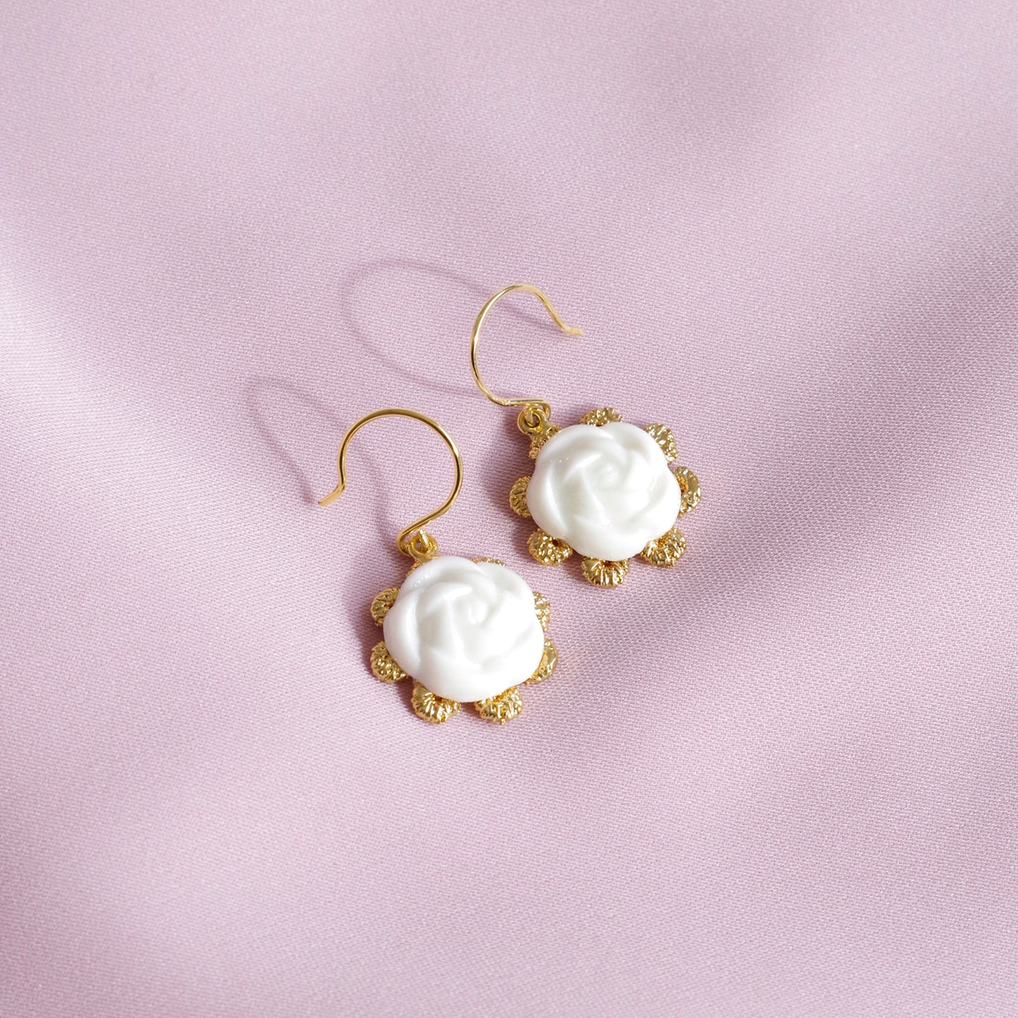 Everyday Porcelain Camellia Flower Charm Earrings