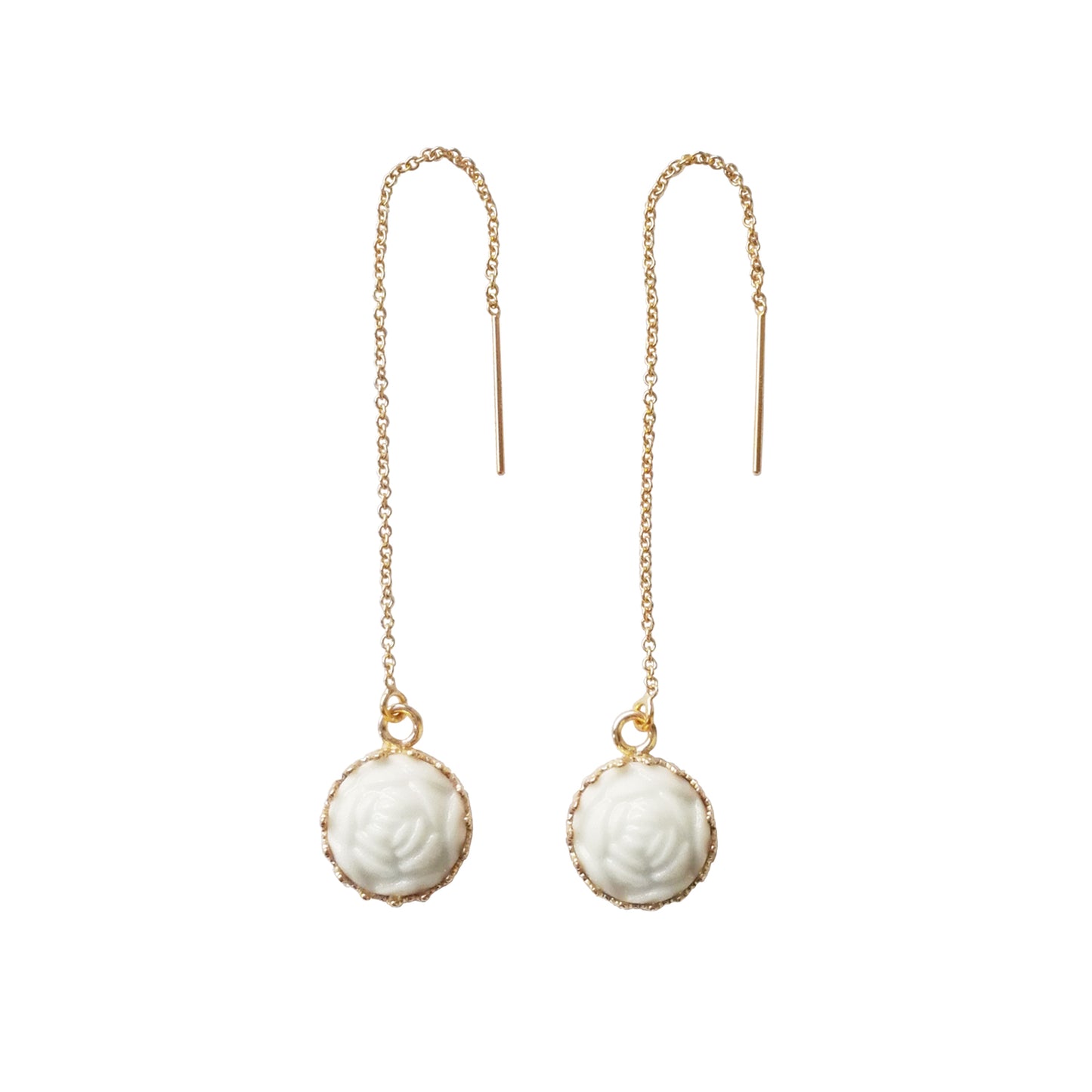 Mini Porcelain Rose With Gold-Filled Chain Earrings