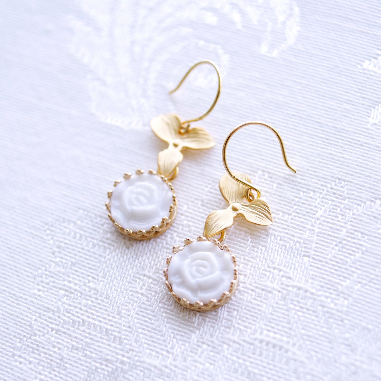 Mini Porcelain Moonlight Rose Drop Earrings