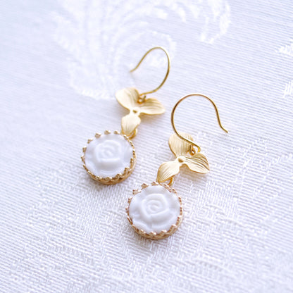 Mini Porcelain Moonlight Rose Drop Earrings