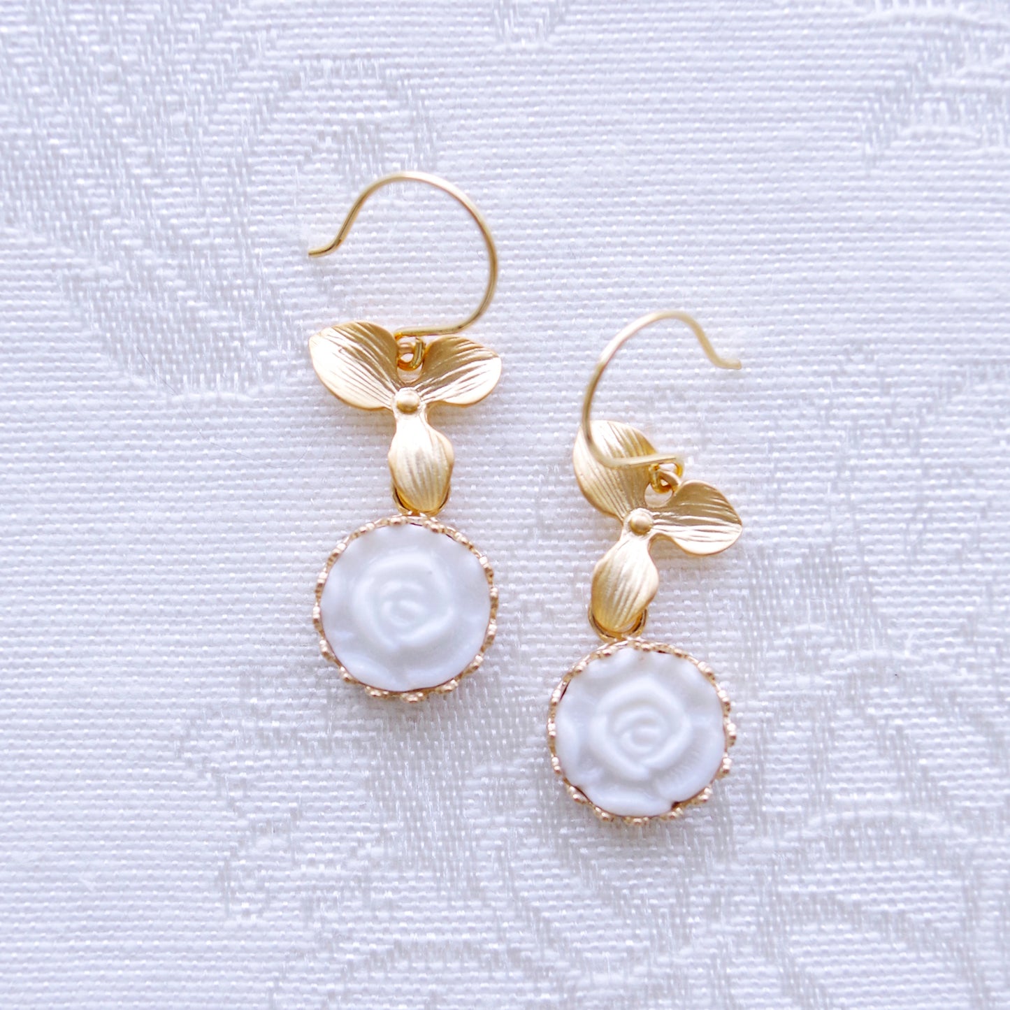 Mini Porcelain Moonlight Rose Drop Earrings
