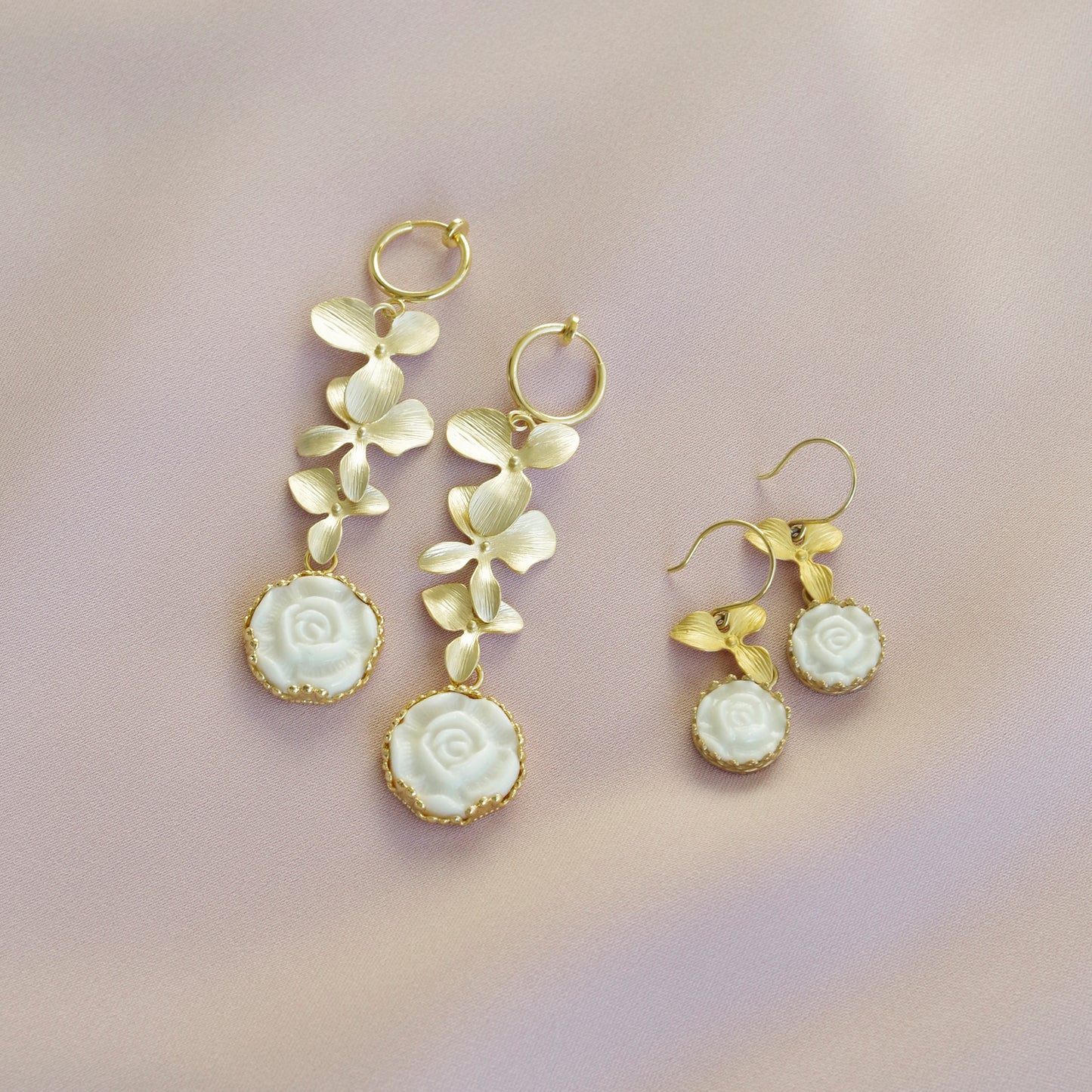 Mini Porcelain Moonlight Rose Drop Earrings