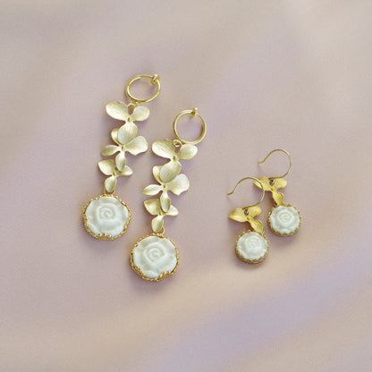 Mini Porcelain Moonlight Rose Drop Earrings