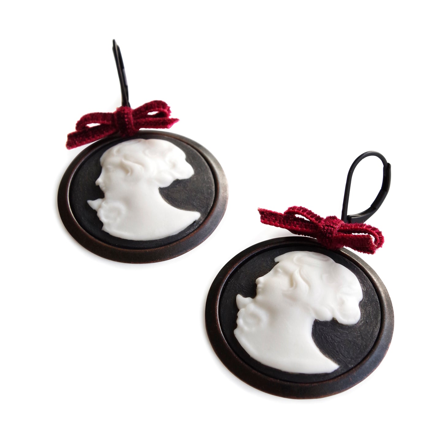 Dark Romance Goddess Round Porcelain Cameo Earrings