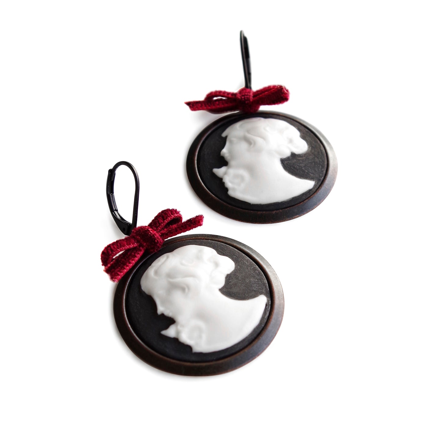 Dark Romance Goddess Round Porcelain Cameo Earrings
