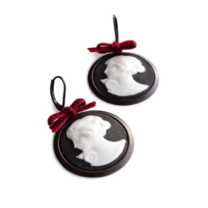 Dark Romance Goddess Round Porcelain Cameo Earrings