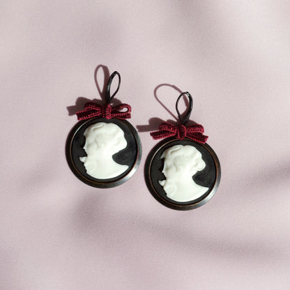 Dark Romance Goddess Round Porcelain Cameo Earrings