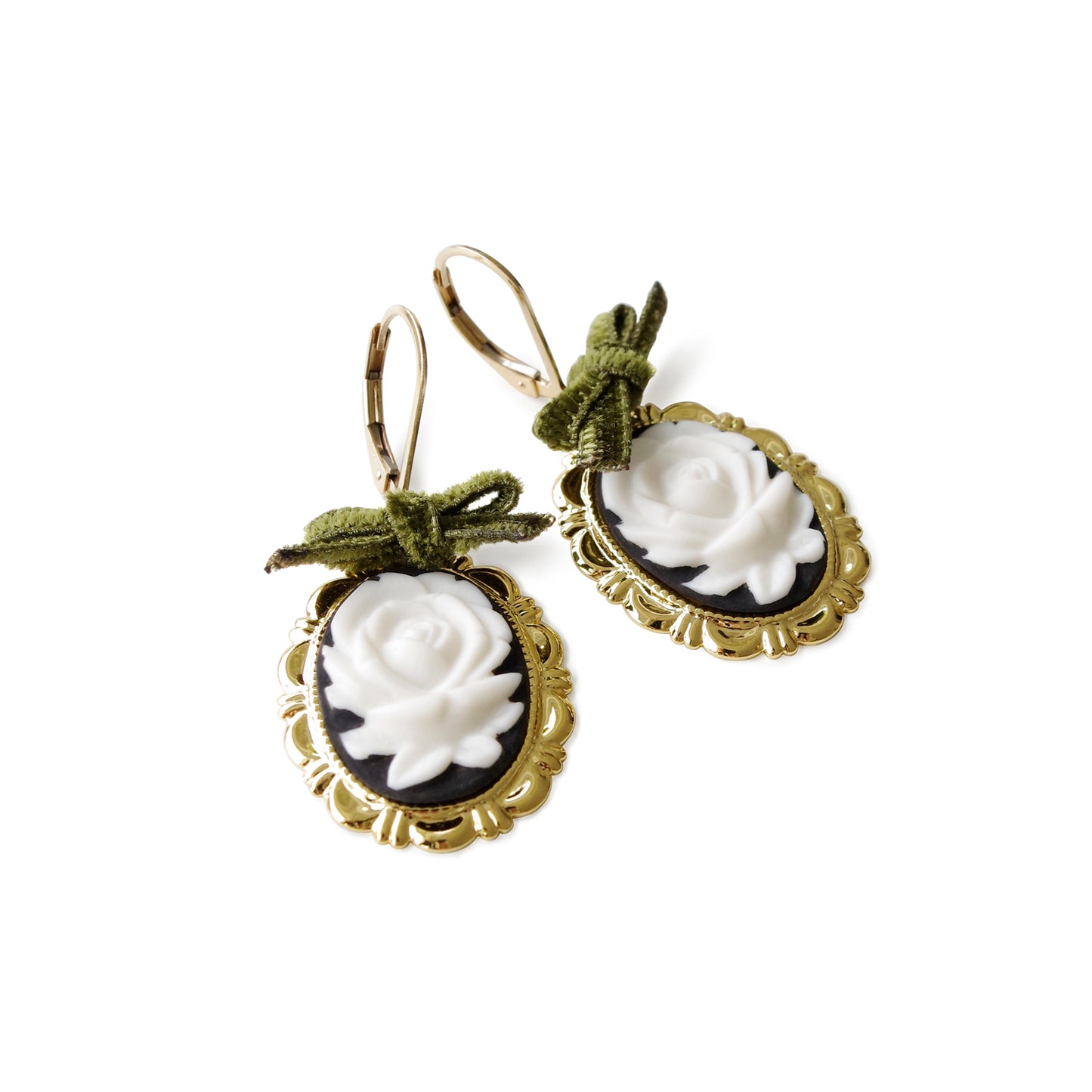 Dark Romance Rose Oval Porcelain Cameo Earrings