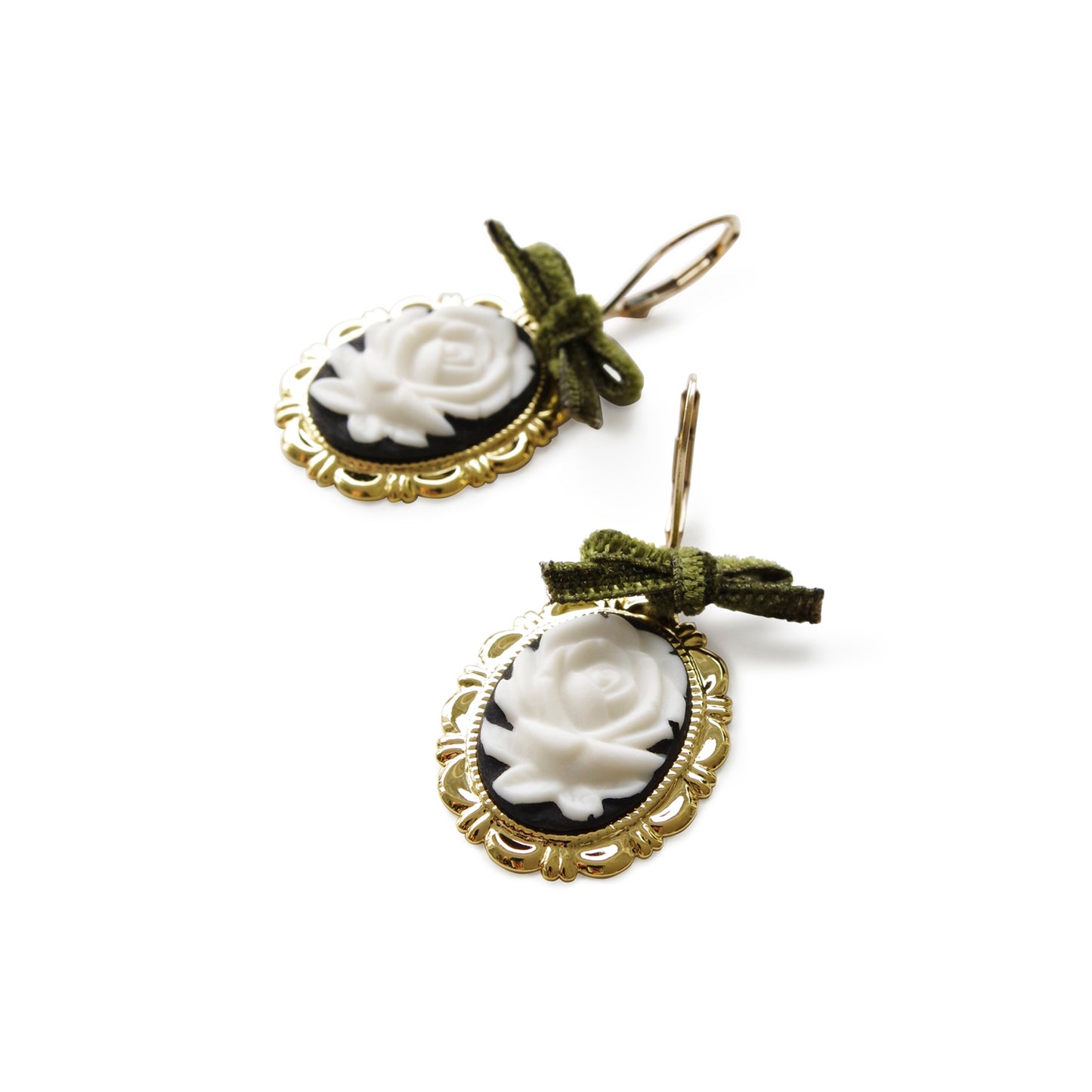 Dark Romance Rose Oval Porcelain Cameo Earrings
