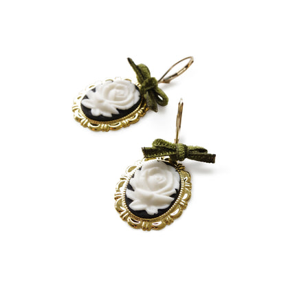 Dark Romance Rose Oval Porcelain Cameo Earrings