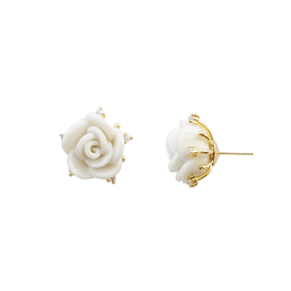 White Cloud Porcelain Rose Stud Earrings
