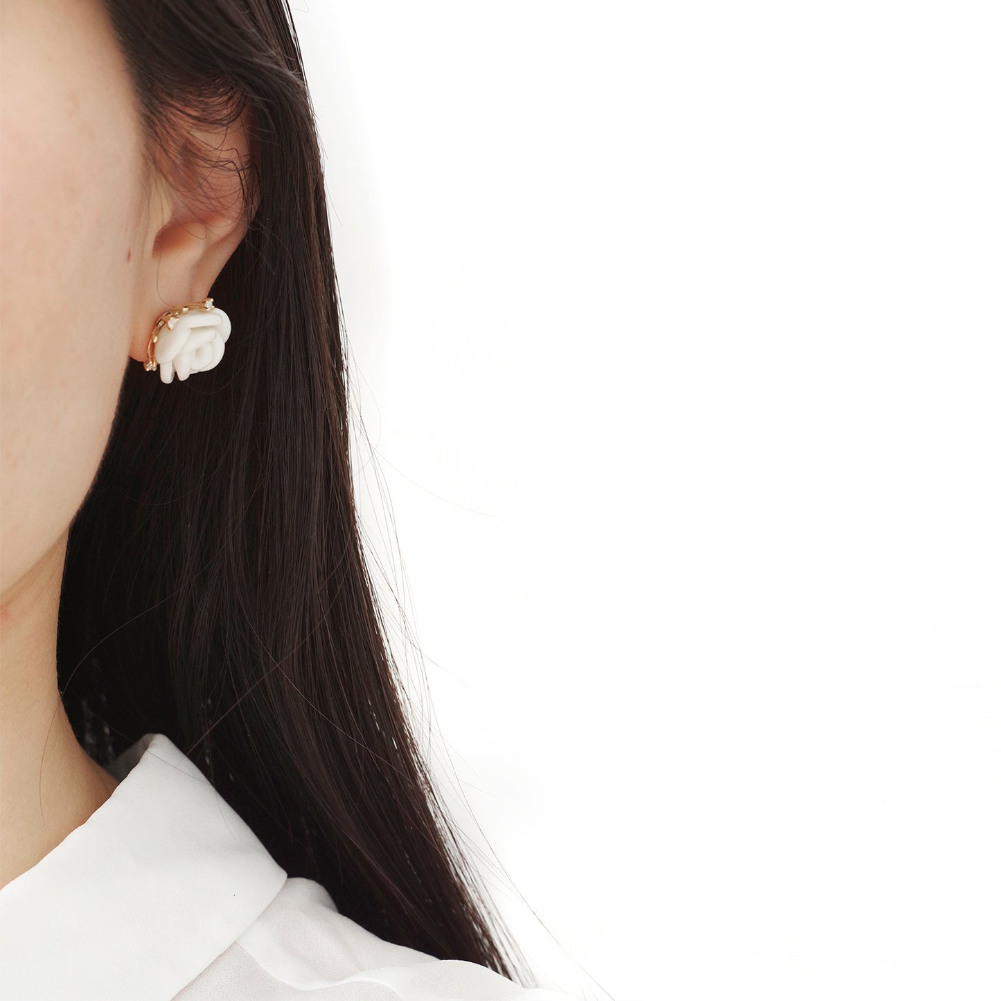 White Cloud Porcelain Rose Stud Earrings