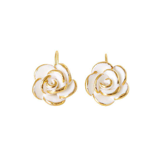 Golden White Cloud Rose Hook Earrings