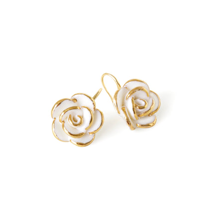 Golden White Cloud Rose Hook Earrings