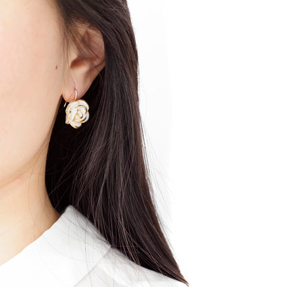 Golden White Cloud Rose Hook Earrings