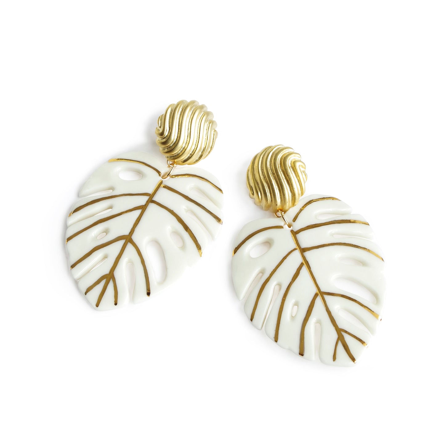 Golden Monstera Leaf Statement Earrings