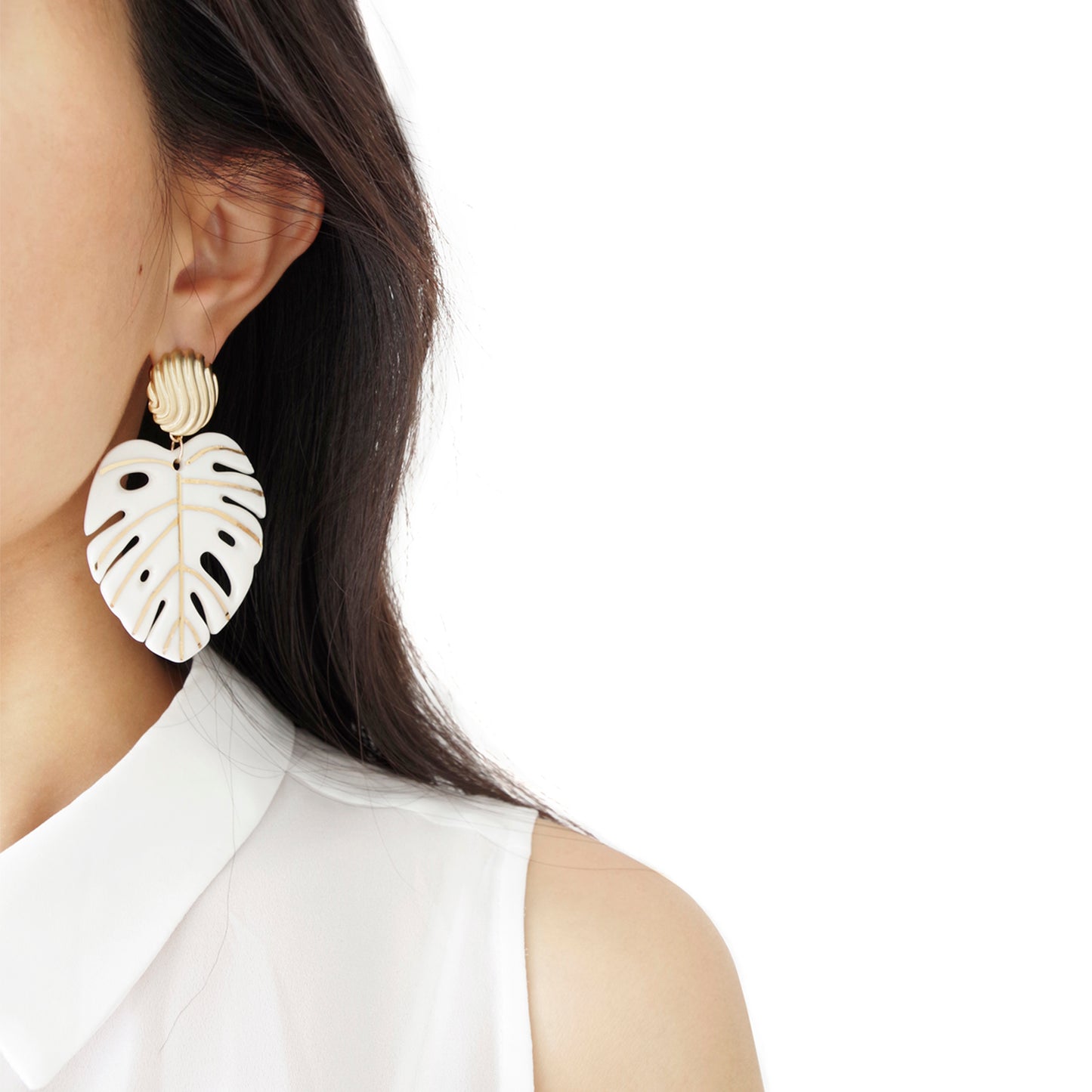 Golden Monstera Leaf Statement Earrings