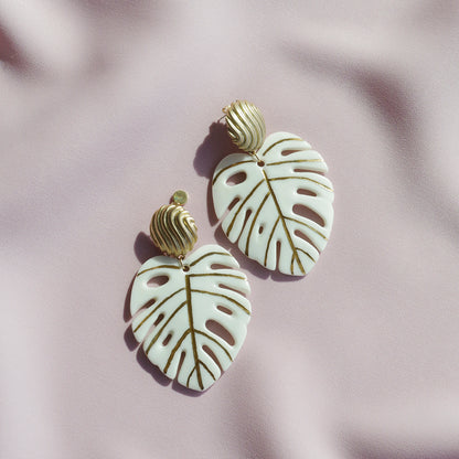 Golden Monstera Leaf Statement Earrings