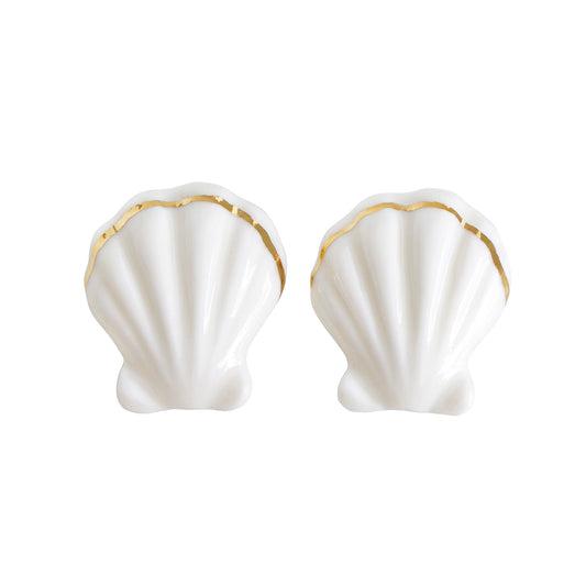 Porcelain Clam Shell Clip-On Earrings