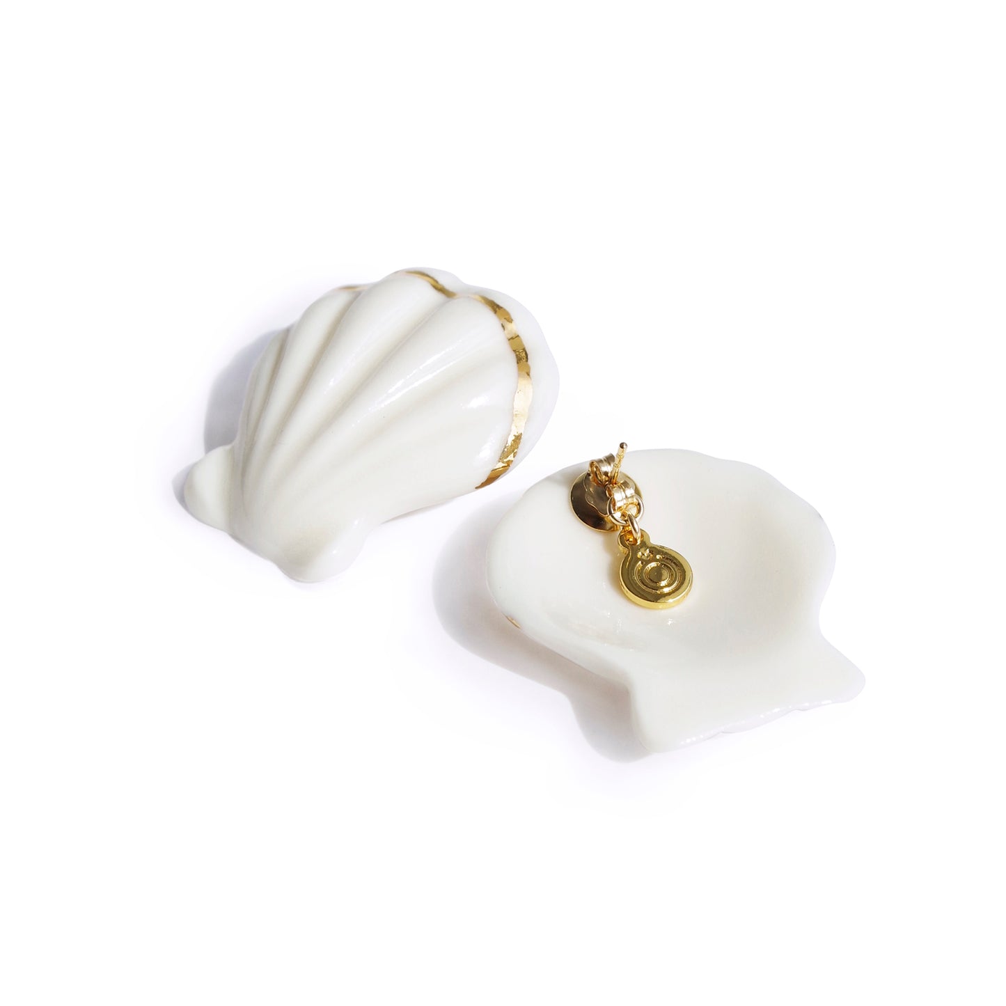 Porcelain Clam Shell Statement Stud Earrings