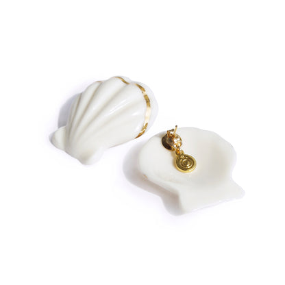 Porcelain Clam Shell Statement Stud Earrings