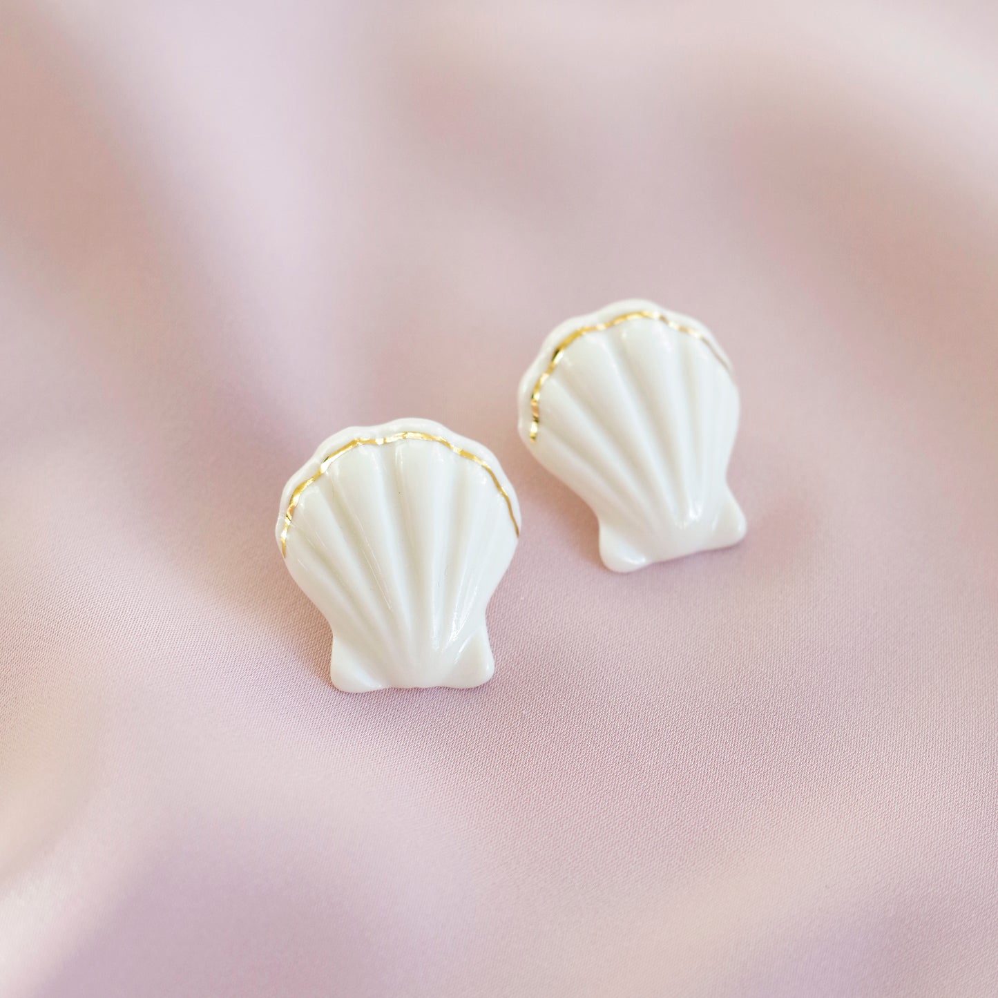 Porcelain Clam Shell Statement Stud Earrings