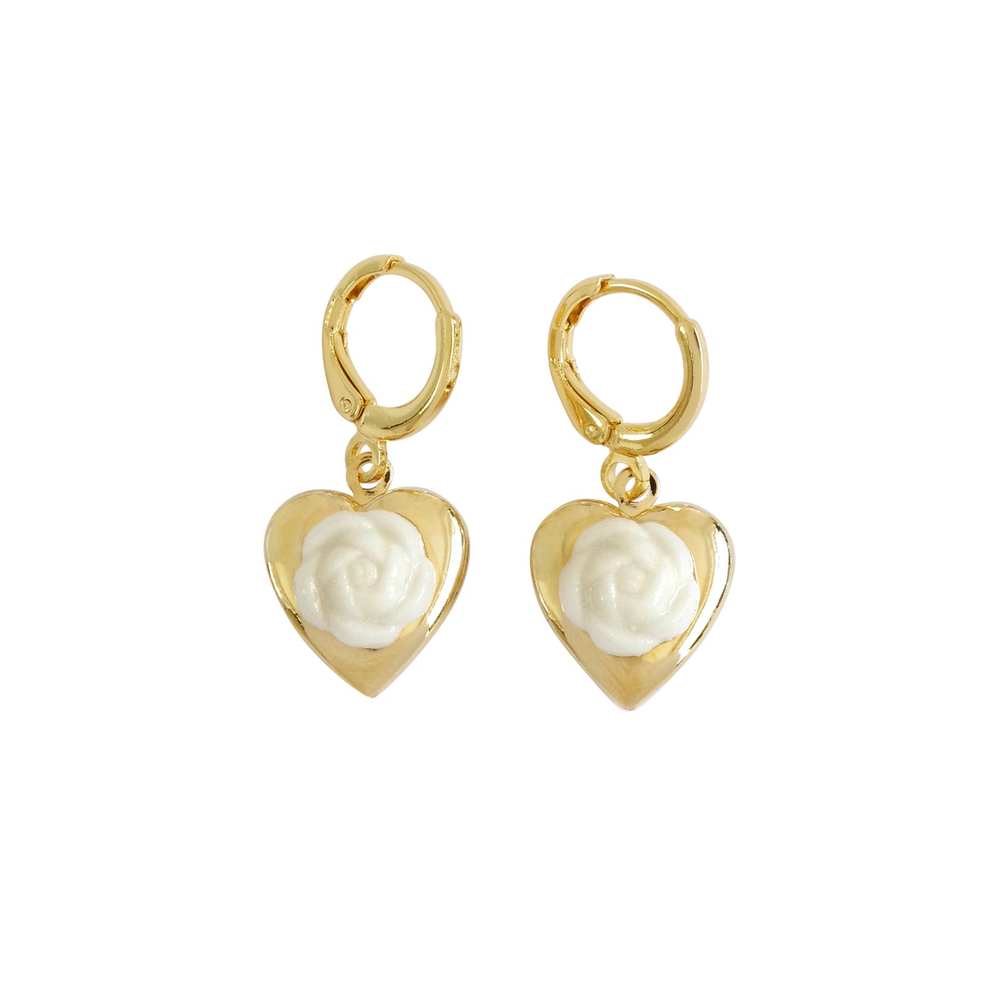Mini Camellia Heart Locket Earrings