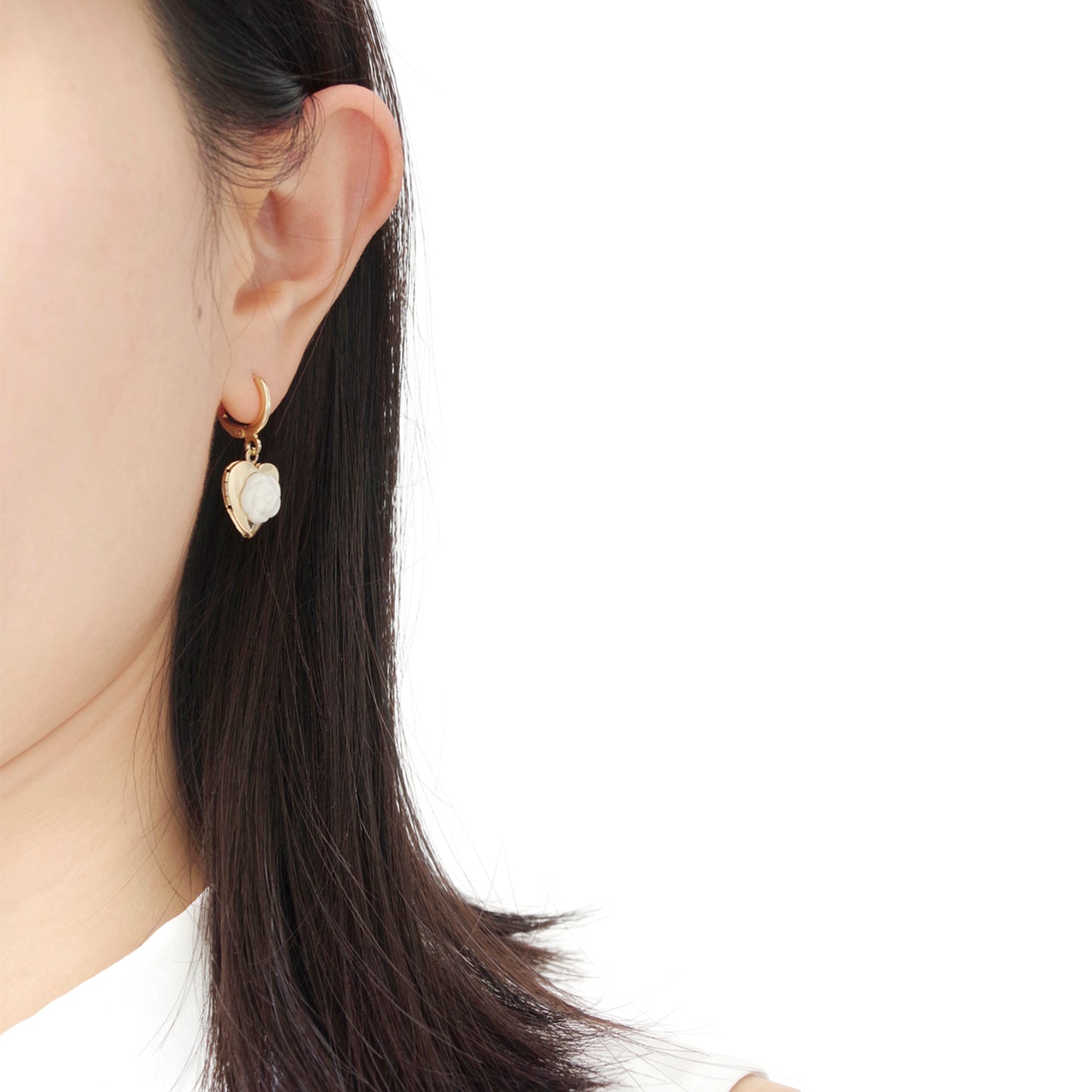 Mini Camellia Heart Locket Clip-on Earrings