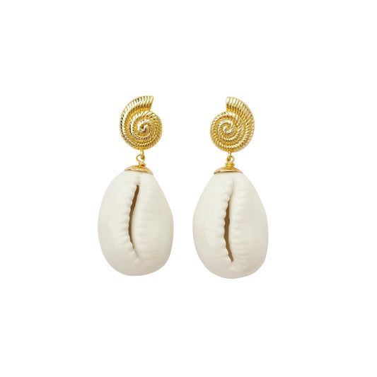 Porcelain Cowrie Shell Teardrop Earrings