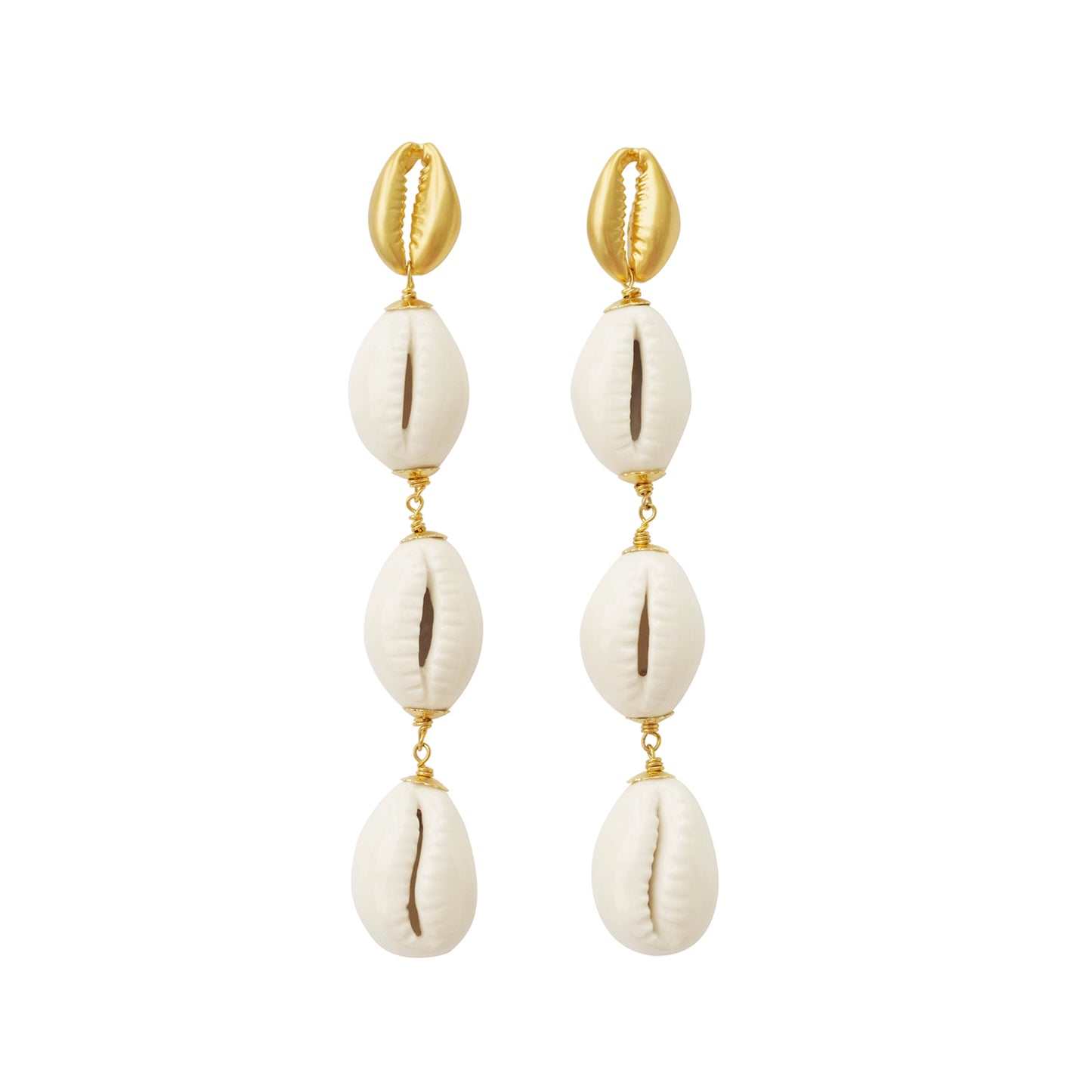 Porcelain Cowrie Shell Linear Earrings