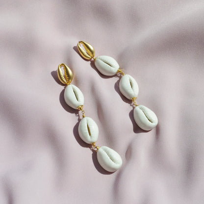 Porcelain Cowrie Shell Linear Earrings