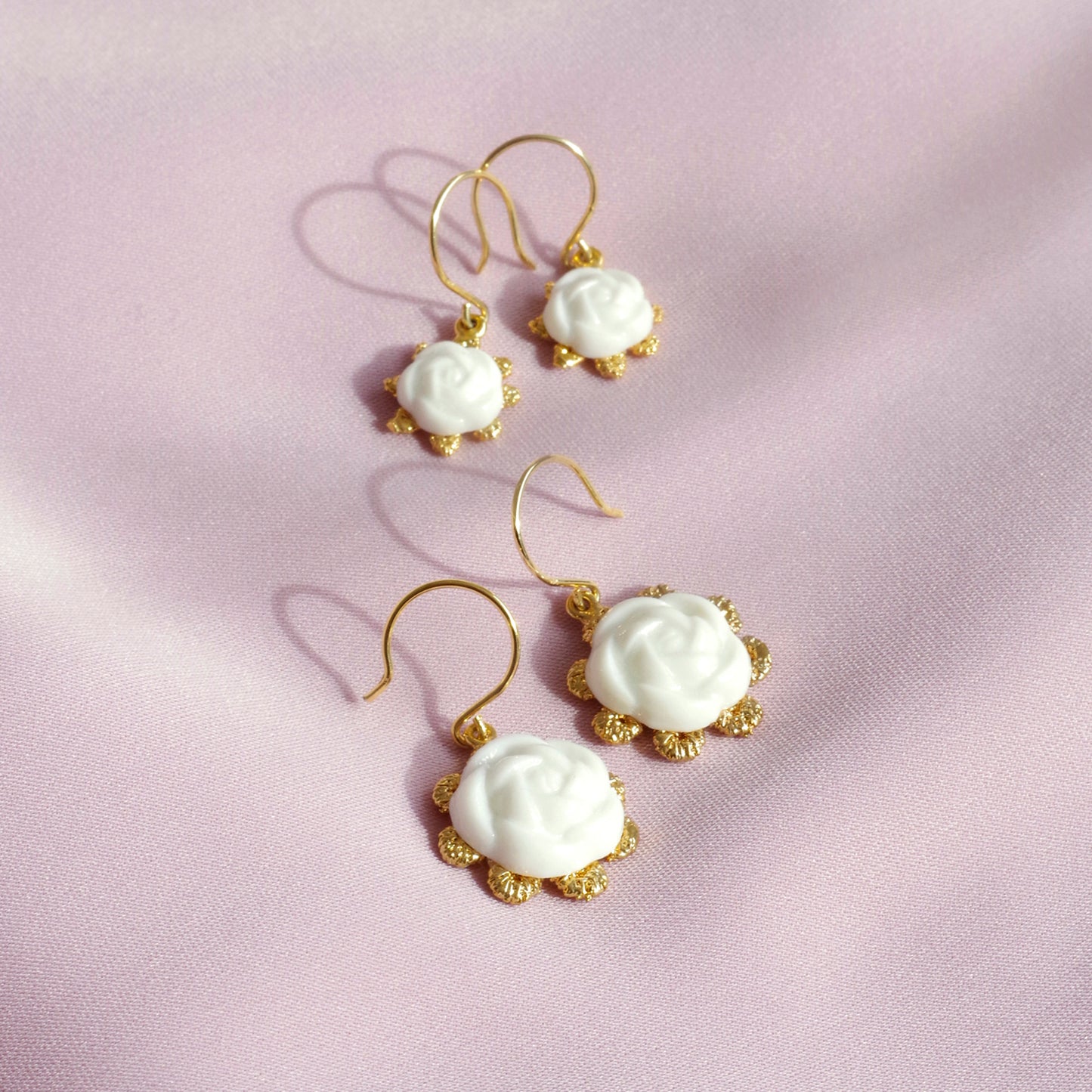 Mini Porcelain Camellia Flower Charm Earrings