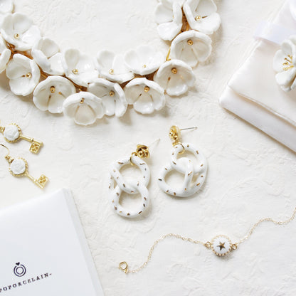 Golden Rose And Salted Porcelain Pretzel Earrings