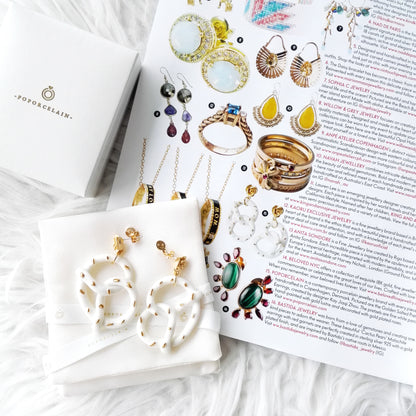 Golden Rose And Salted Porcelain Pretzel Earrings