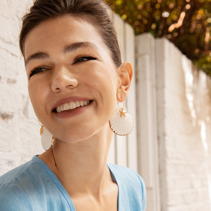 Golden Edge Clam Shell With Starfish Hoop Earrings