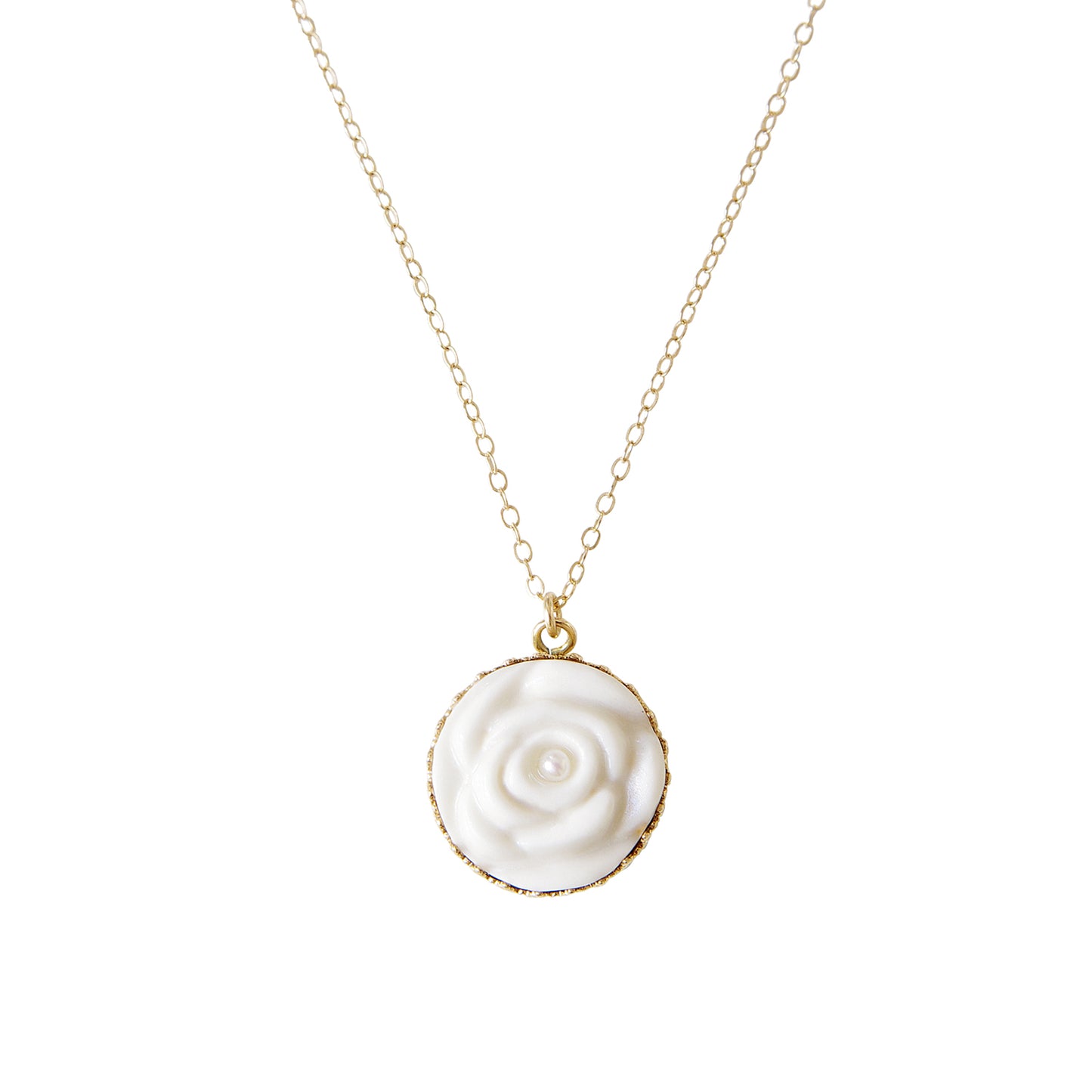 Porcelain Rose With Pearl Gold-Filled Necklace