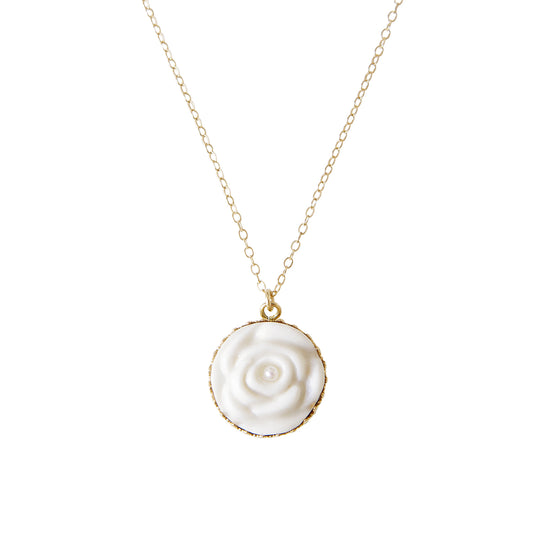 Porcelain Rose With Pearl Gold-Filled Necklace