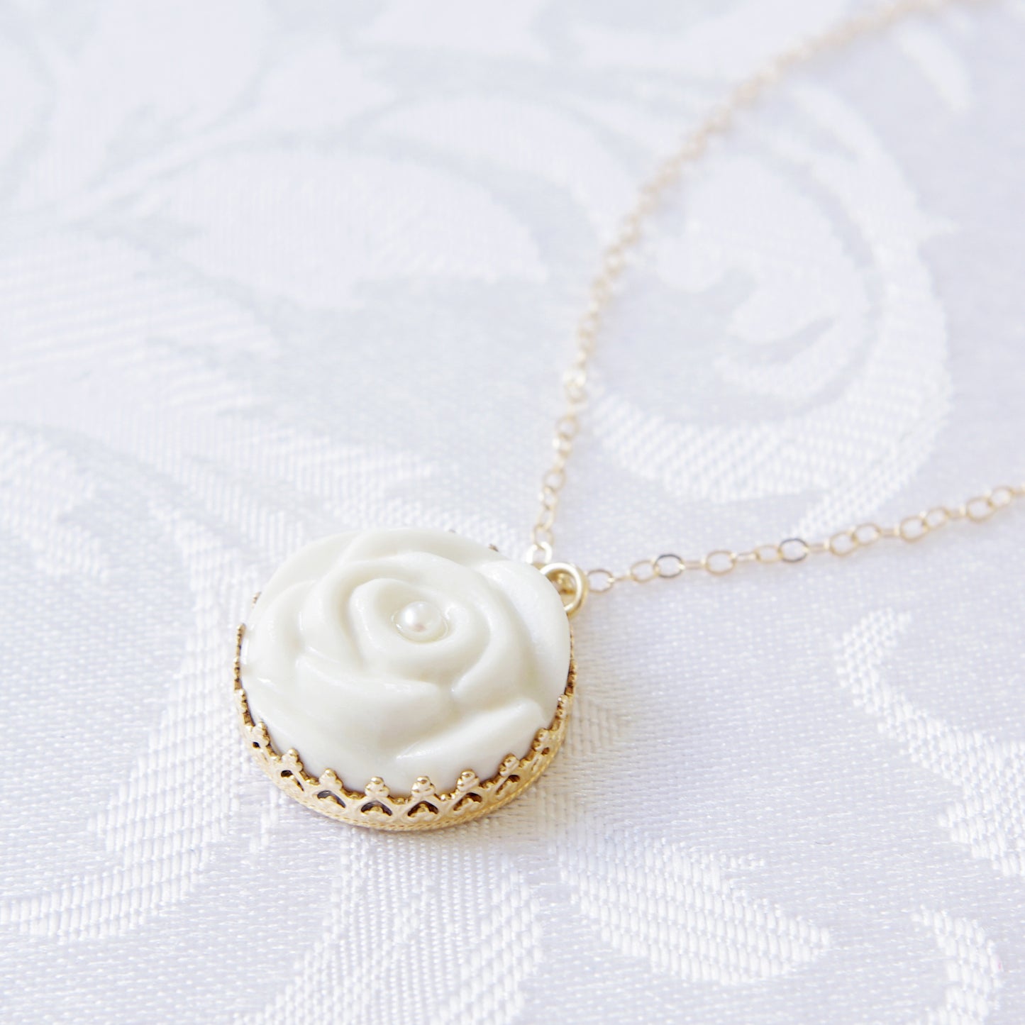 Porcelain Rose With Pearl Gold-Filled Necklace