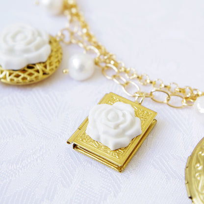Porcelain Floral Lockets Statement Necklace