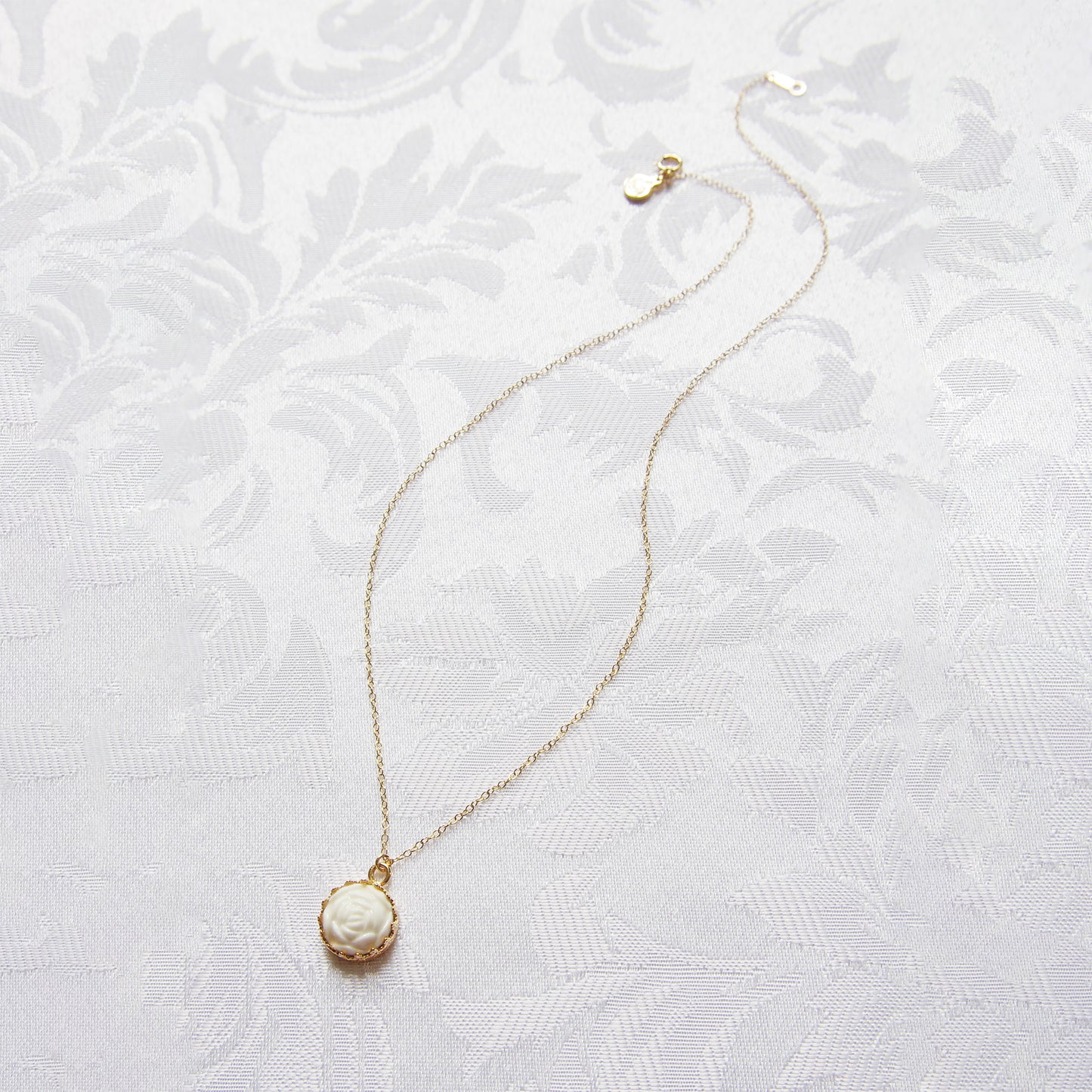 Mini Porcelain Rose Charm Gold-Filled Necklace