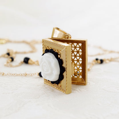 Vintage Style Porcelain Moonlight Rose Locket Necklace
