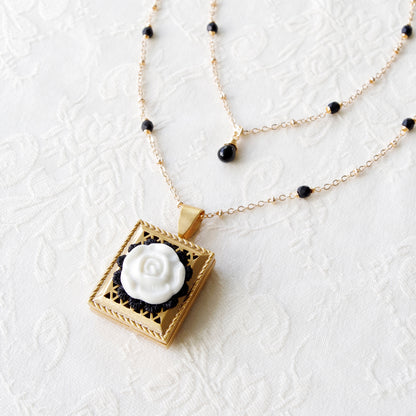 Vintage Style Porcelain Moonlight Rose Locket Necklace